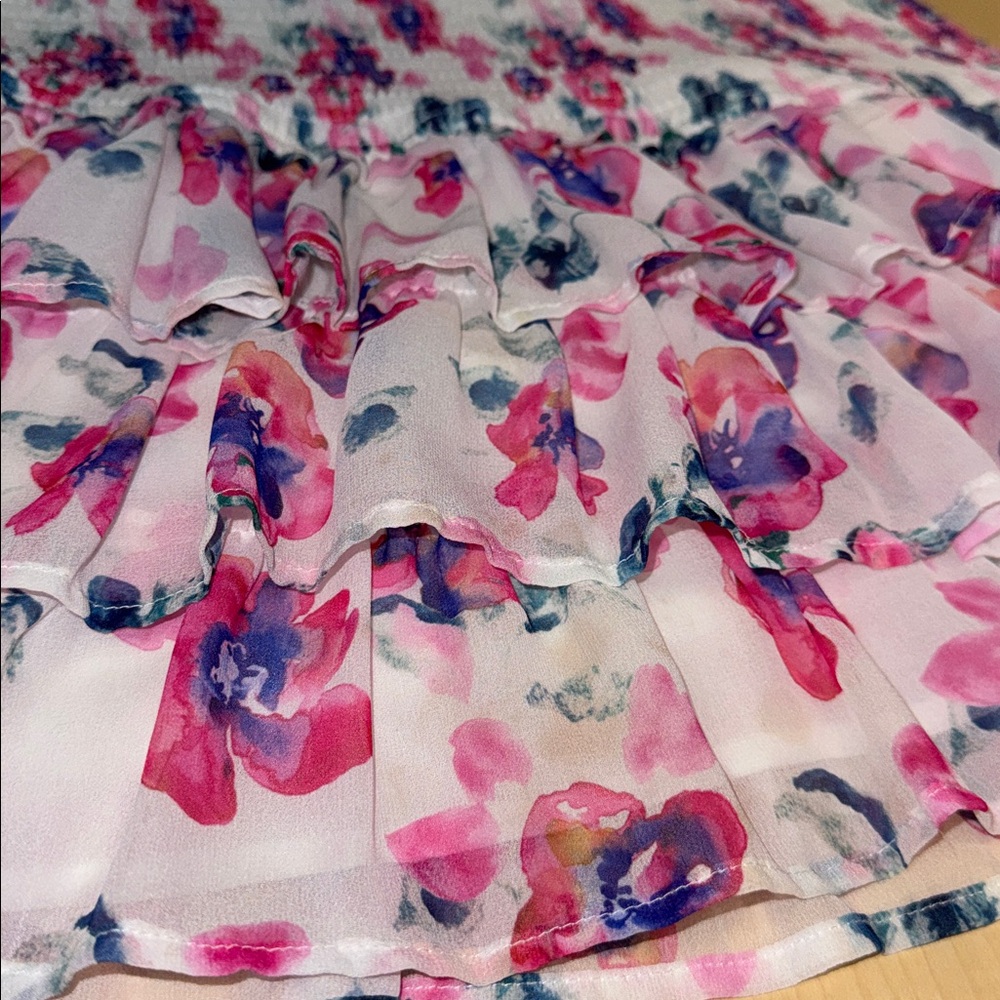 White Floral Dress with Pink and Purple Accents By Allison NY Size medium - Picture 10 of 16